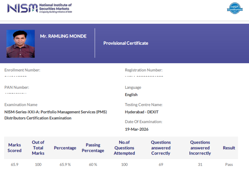 Ramling Monde NISM Exams Testimonial